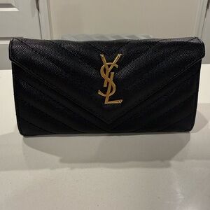 Yves Saint Laurent Black and Gold Chevron Clutch